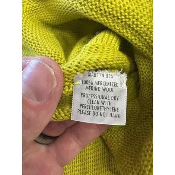 VTG Barbara De Younge Jounge Yellow Green Wool Asymetric Hem Cardigan Sweater OS - Picture 4 of 6